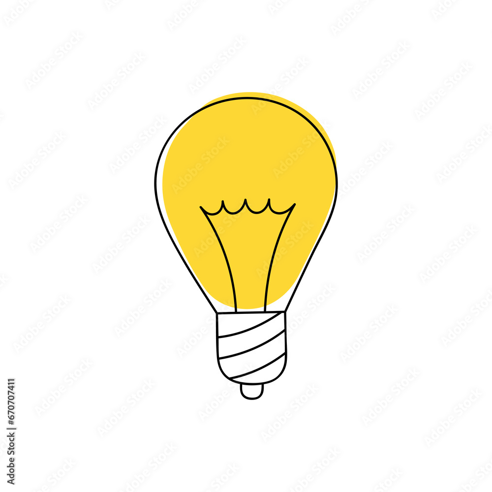 Line drawing light bulb which glowing. Linear light bulb drawn by hand. Concept of idea, creativity, innovation and invention. Doodle vector graphic design Line drawing light bulb which glowing. Linear light bulb drawn by hand. Concept of idea, creativity, innovation and invention. Doodle vector graphic design