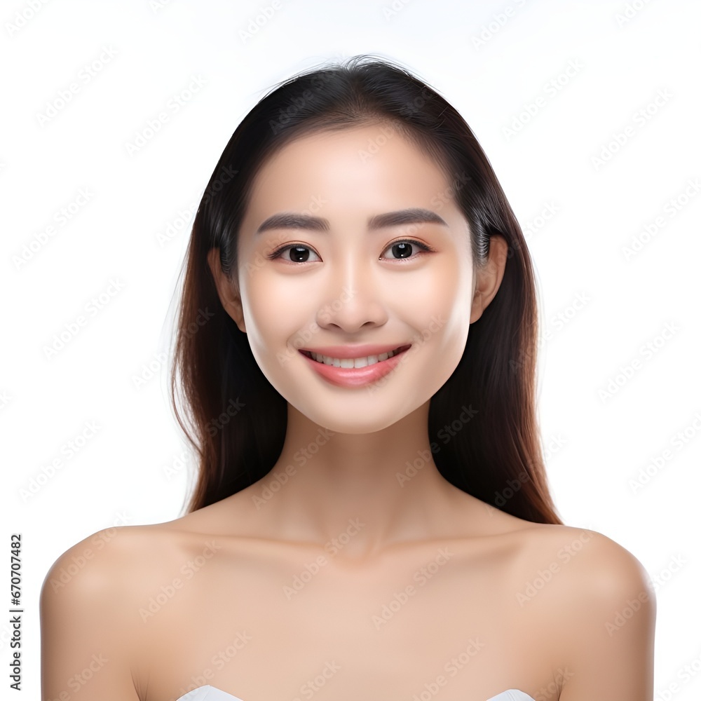 Portrait of young happy woman looks in camera. Skin care beauty, skincare cosmetics, dental concept isolated over white background, photo Portrait of young happy woman looks in camera. Skin care beauty, skincare cosmetics, dental concept isolated over white background, photo