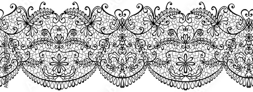 Lace flowers pattern, black and white ornament, handmade.