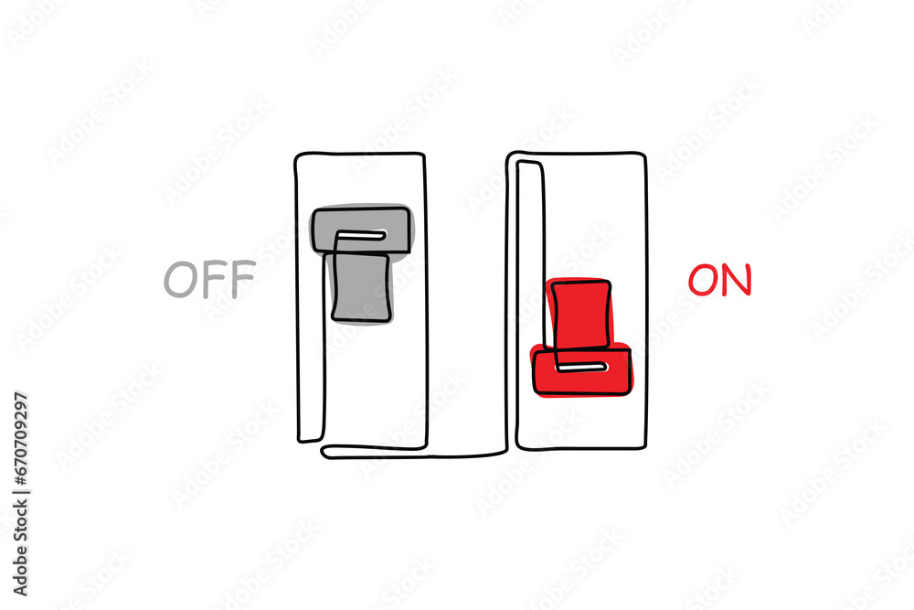 Switch On and Off with Bulbs lit and dark. Electronics concept. Input ...