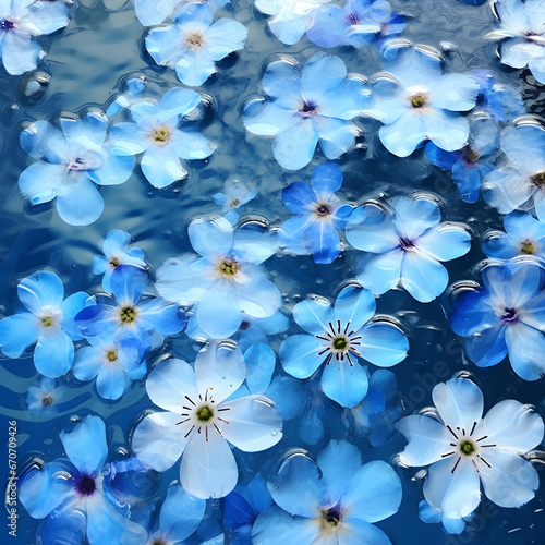  Pastel blue little flowers in the water as background  and beautiful card from Valentine day. 