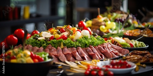 Vibrant Buffet Spread: Catering Delights in Restaurant Setting. Generative ai