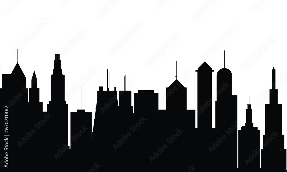 City silhouette banner. Skyscrapers silhouette banner. Hand drawn vector illustration.