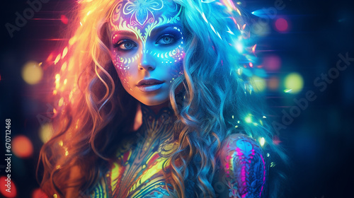 beleza hippie pisicodélica brilhante, fundo de halloween colorido  photo