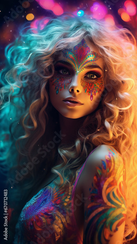 beleza hippie pisicodélica brilhante, fundo de halloween colorido 