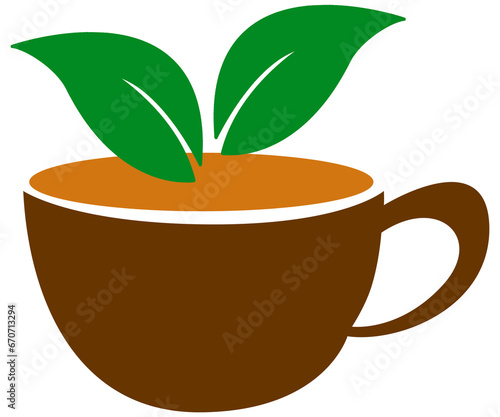 Taza de café con hojas de planta photo
