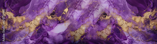 Marbled background banner panorama, purple, golden, abstract, luxurious, elegant, marble stone texture