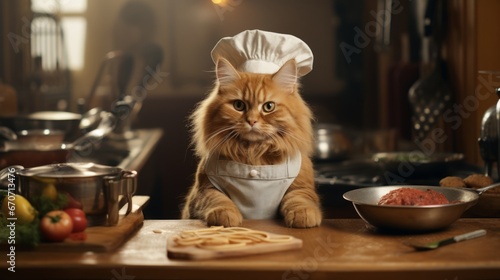 cat chef preparing food ai generated