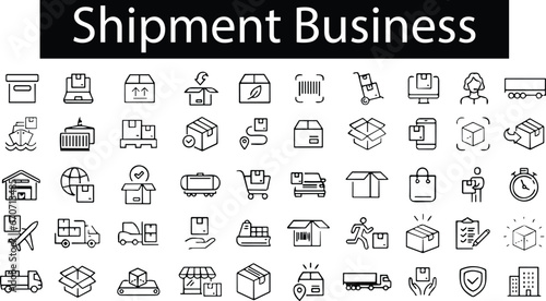 Simple Set of Delivery Related Vector Line Icons. Contains such Icons as Priority Shipping, Express Delivery, Tracking Order. Transportation shipment