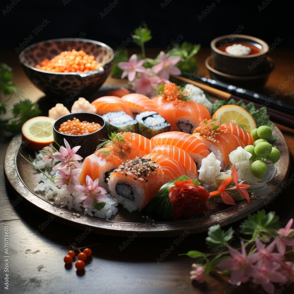 sushi with salmon set ai generated sushi with salmon set ai generated