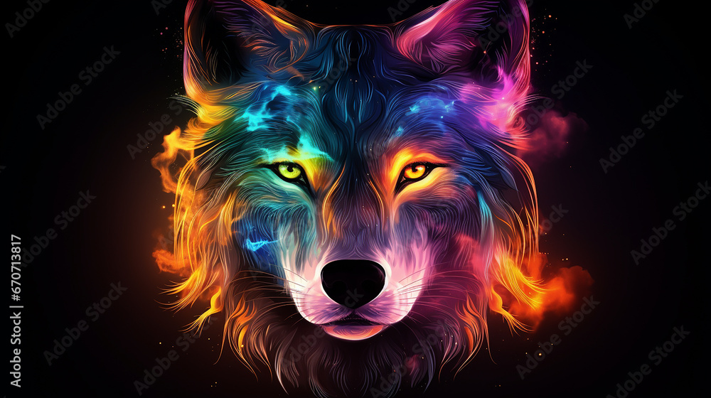 Fototapeta lobo brilhante, fundo de halloween colorido 