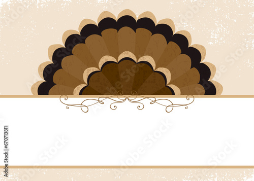 A thanksgiving turkey tail and copy space, in a cut paper style with textures
