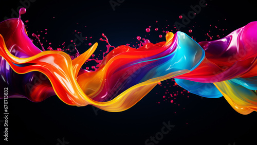 Liquid floating colorful, color splash in rainbow colors isolated on black background photo