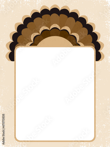A thanksgiving turkey tail and copy space, in a cut paper style with textures
