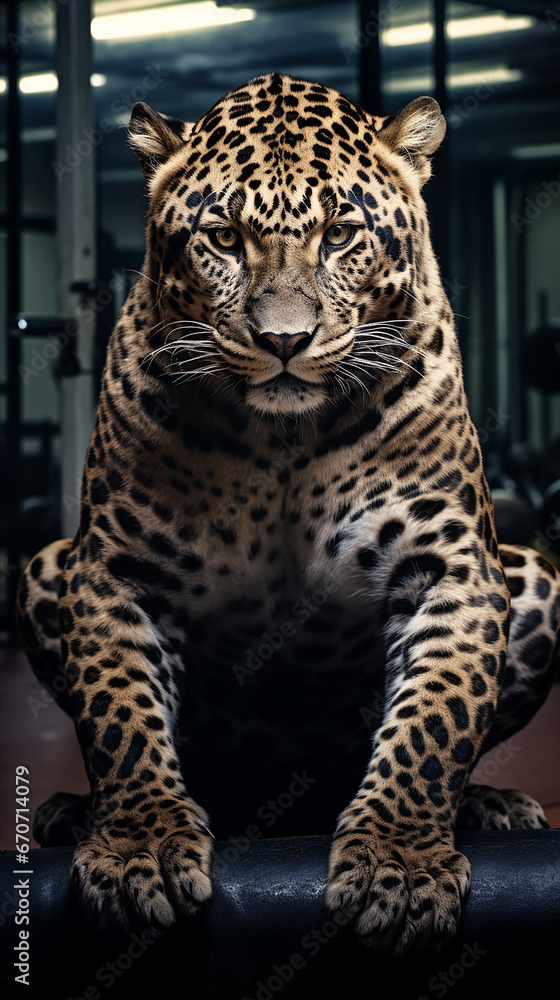 leopardo poderoso em treino na academia leopardo poderoso em treino na academia