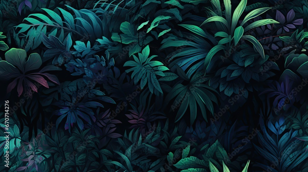a bunch of plants that are in some kind of planty area with green leaves and purple and blue colors. generative ai a bunch of plants that are in some kind of planty area with green leaves and purple and blue colors. generative ai