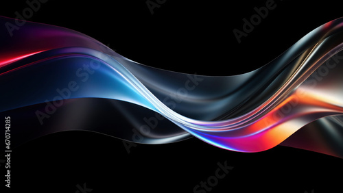 Silver colored liquid flowing as 3d wave isolated on black background
