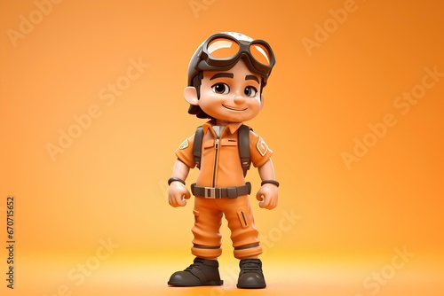 Design a 3D character of a pilot in uniform, representing adventure on a pastel orange canvas. generative AI © yj
