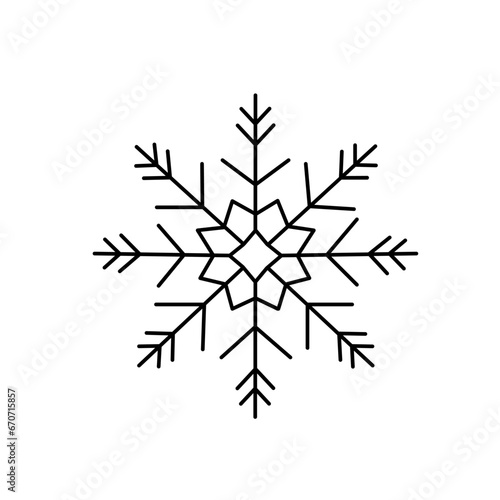 Snowflake Christmas simple doodle linear hand drawn vector illustration, winter holidays New Year elements for seasons greetings cards, invitations, banner, poster, stickers