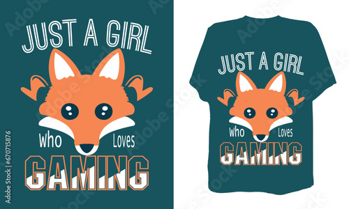 Just A Girl Who Loves Gaming Fox T-Shirt Design