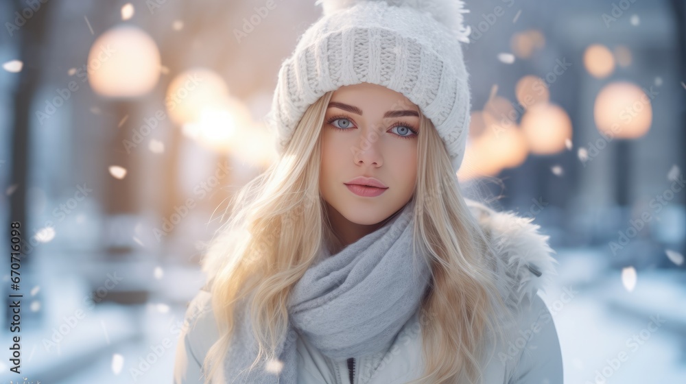 Young Woman in winter. Beautiful Girl in winter clothes in wintertime outdoor Young Woman in winter. Beautiful Girl in winter clothes in wintertime outdoor