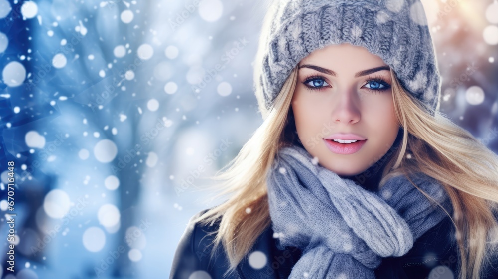 Young Woman in winter. Beautiful Girl in winter clothes in wintertime outdoor Young Woman in winter. Beautiful Girl in winter clothes in wintertime outdoor