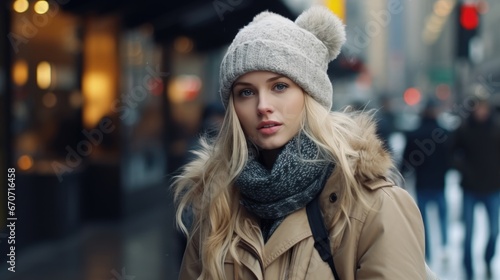 Young Woman in winter. Beautiful Girl in winter clothes in wintertime outdoor © megavectors
