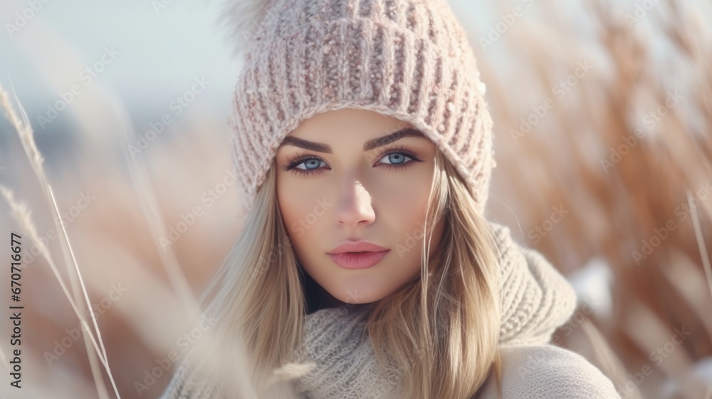 Young Woman in winter. Beautiful Girl in winter clothes in wintertime outdoor Young Woman in winter. Beautiful Girl in winter clothes in wintertime outdoor