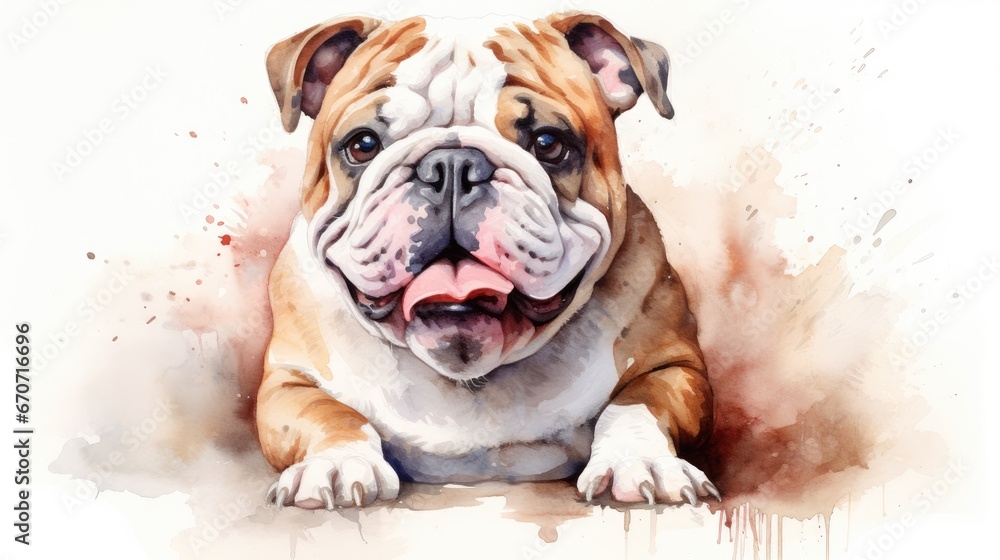Portrait of a Bulldog. Watercolor and no background.