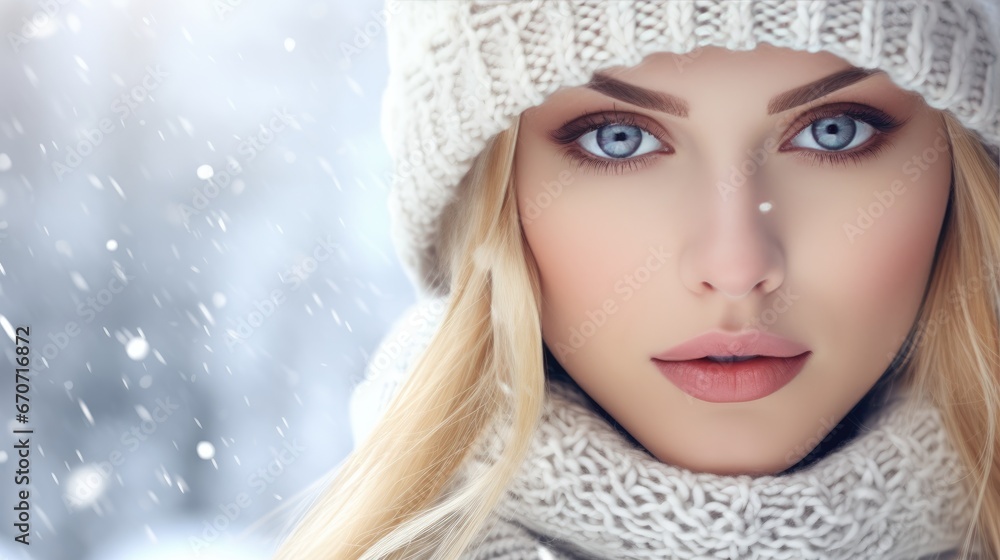Young Woman in winter. Beautiful Girl in winter clothes in wintertime outdoor Young Woman in winter. Beautiful Girl in winter clothes in wintertime outdoor