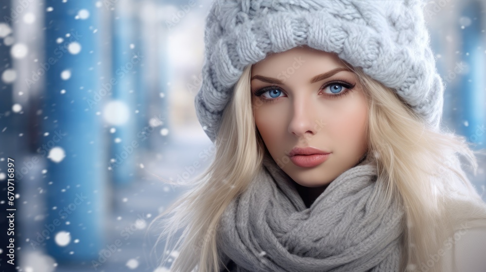 Young Woman in winter. Beautiful Girl in winter clothes in wintertime outdoor Young Woman in winter. Beautiful Girl in winter clothes in wintertime outdoor
