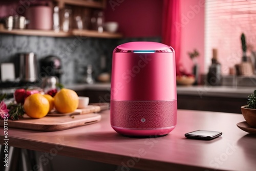 Wallpaper Mural Smart speaker assistant on a kitchen table. Concept of AI technology in everyday life and the future of home automation. Generative Ai. Torontodigital.ca