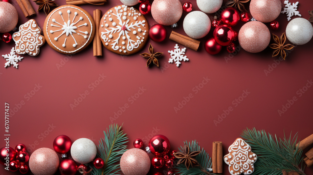 piernikowe ozdoby świąt bożego narodzenia jako karta na życzenia świąteczne i noworoczne.