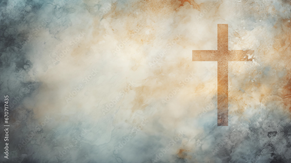 Vintage paper with a watercolor painted cross, Holy cross background, blurred background, with copy space