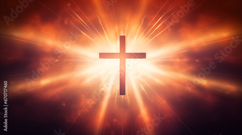 Glowing cross with ethereal rays emanating, Holy cross background, blurred background, with copy space © Катерина Євтехова
