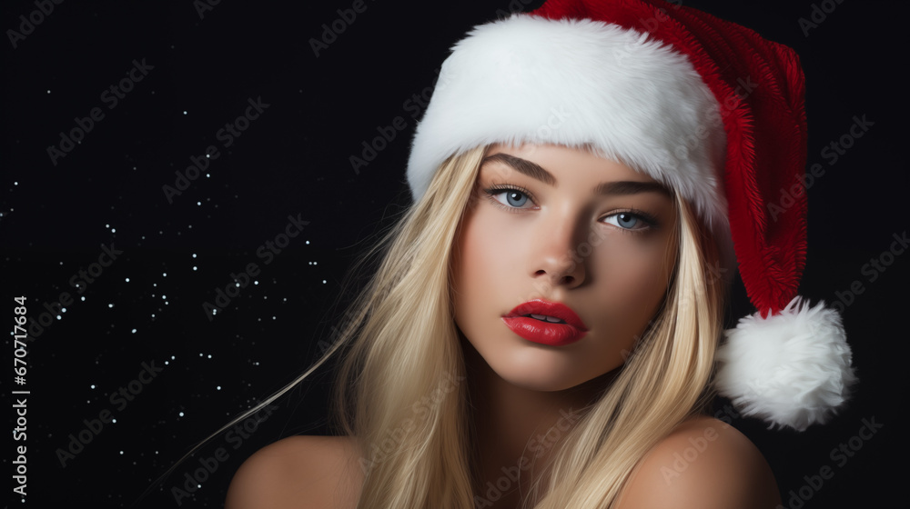 Blonde in a santa hat. Generative Ai. Blonde in a santa hat. Generative Ai.