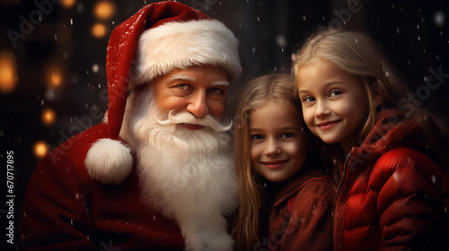Santa with children. Generative Ai.
