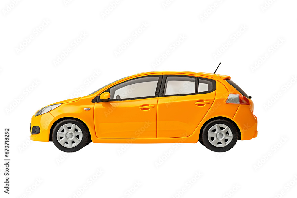 Contemporary yellow rental vehicle in yellow isolated on transparent background, Generative Ai