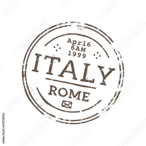 Rome Italy postage and postal rubber stamp, round seal. Vector post delivery emblem, postmark ink stamp. International mail control sign