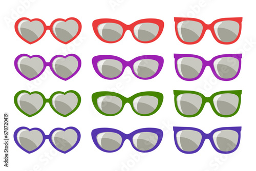 Collection of trendy hipster summer sunglasses. Fashion sunglasses, summer accessory. Icons, vector