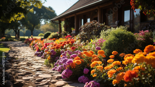 A beautiful garden with flowers representing various world cultures