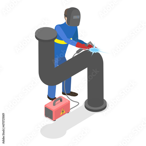 3D Isometric Flat Vector Set of Welder Workers, Professional in Protective Mask and Gloves. Item 3