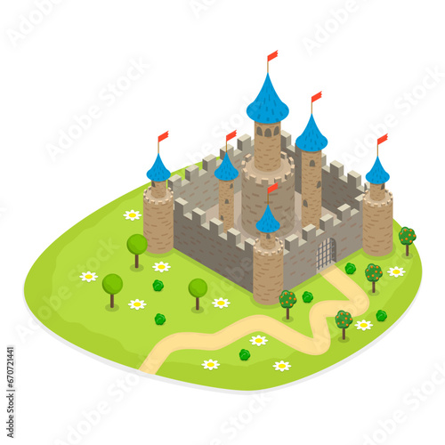 3D Isometric Flat Vector Set of Medieval Castles, Fortresses and Towers. Item 3