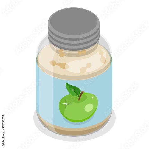 3D Isometric Flat Vector Set of Jam Glass Jars, Natural Oganic Products. Item 3