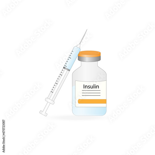 Insulin, regulates glucose metabolism and glucose blood level. Insulin is the key that unlocks glucose channel. Type 1 diabetes Vector illustration. photo