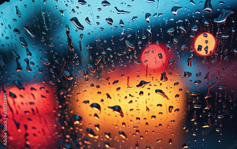 Obraz premium Raindrops on a glass, in the style of street scenes with vibrant colors