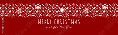 White and red seamless snowflake border  Christmas design for greeting card.