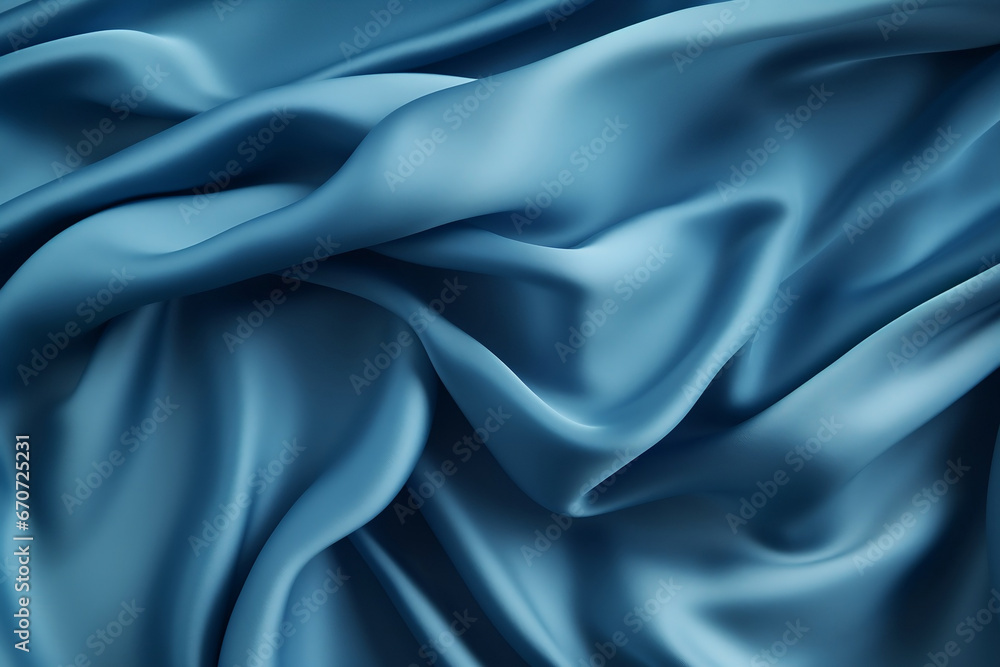 Fototapeta premium Luxurious fashion delicate blue canvas wallpaper. Blue silk fabric texture background. Beautiful blue satin textile texture with folds. Smooth elegant cloth abstract background.