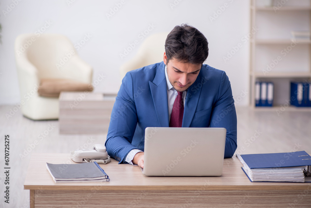 Young male employee working in the office Young male employee working in the office
