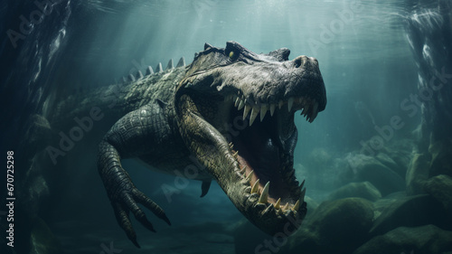 Huge prehistoric alligator underwater © Daniel